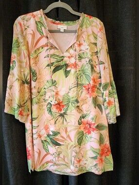 J. Jill Tropical Floral Pink Blouse Top Size S – Lightweight Resort Style